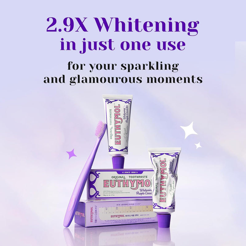 EUTHYMOL Purple Whitening Toothpaste, Instant Tone-up | 3.7 floz*2 (2 Pack) | Whitening Toothpaste for Yellow & Sensitive Teeth, Violet ToneUp, 24H Stain Defense, Long-Lasting Fresh Breath, Aluminum tube 3.7 Fl Oz (Pack of 2)
