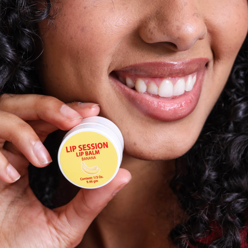Lip Session Lip Balm Assorted Flavors 3 Pack of Jars .33 Oz. - Vanilla Original, Strawberry & Banana with Vitamin E & Cocoa Butter - Soothes Dry, Cracked, or Chapped Lips 1