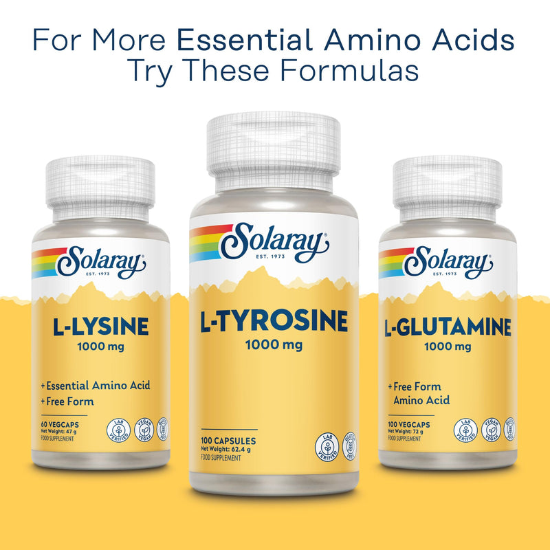 Solaray L-Tyrosine Free-Form Amino Acid Supplement 1000mg - 100 High Strength Capsules - 500mg L Tyrosine per Capsule - Lab Verified, Gluten Free 100 count (Pack of 1)