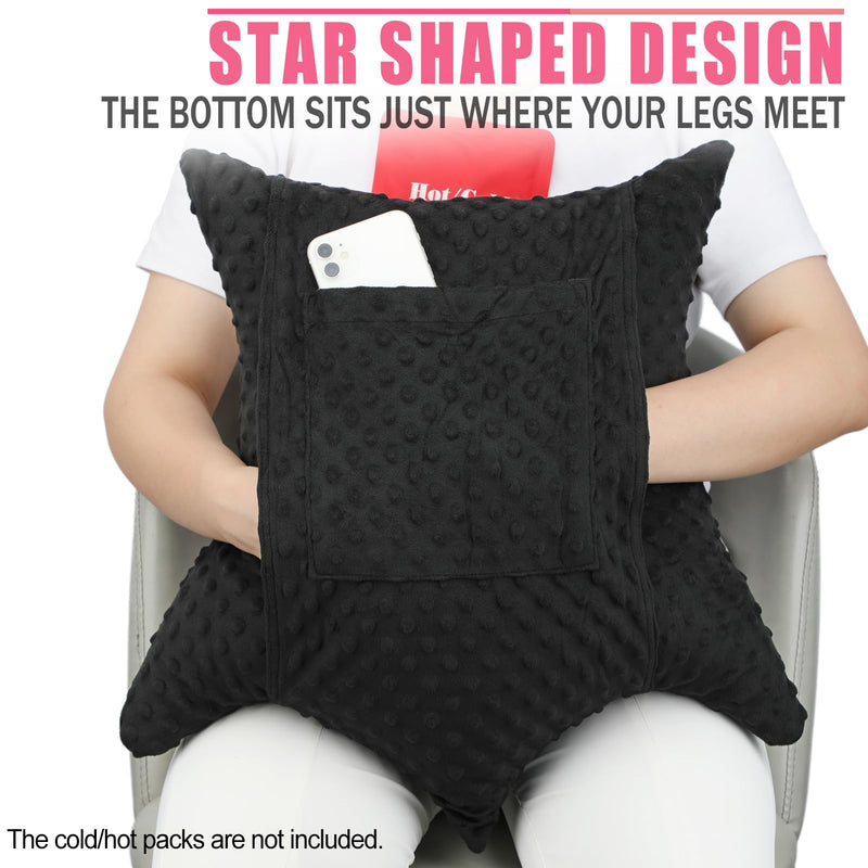 [Australia] - Star Shape Hysterectomy Pillow for Abdominal Surgery with 2 Pockets, Hysterectomy Pillows Must Have Recovery Gift Post Surgical Stomach Tummy Tuck Belly Cushion, Minky Dot Black Star Lounger Black 