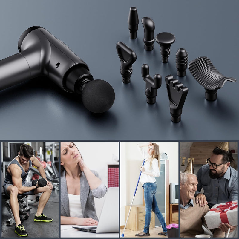 [Australia] - Massage Gun Deep Tissue, Handheld Electric Muscle Massager, High Intensity Percussion Massage Device for Pain Relief with 9 Attachments & 30 Speed(Grey) Grey 