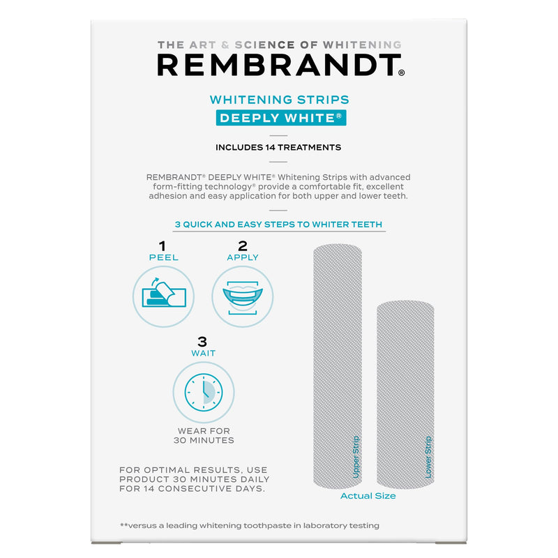 [Australia] - Rembrandt Teeth Whitening Strips, Deeply White, Enamel-Safe, 28 Whitening Strips (14 Treatments) 
