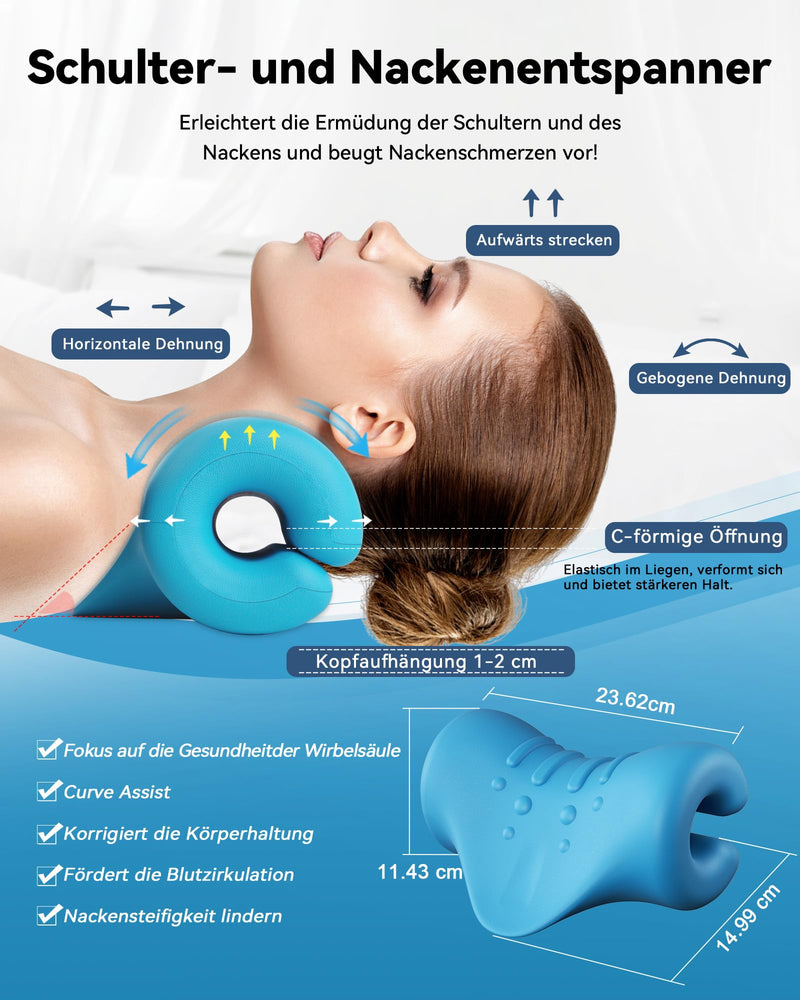 [Australia] - BLABOK Neck Stretcher Cervical Spine Traction Device to Relieve Neck and Shoulder Fatigue and Pain, Neck Stretcher for Relief TMJ Pain Headache Muscle Blue 