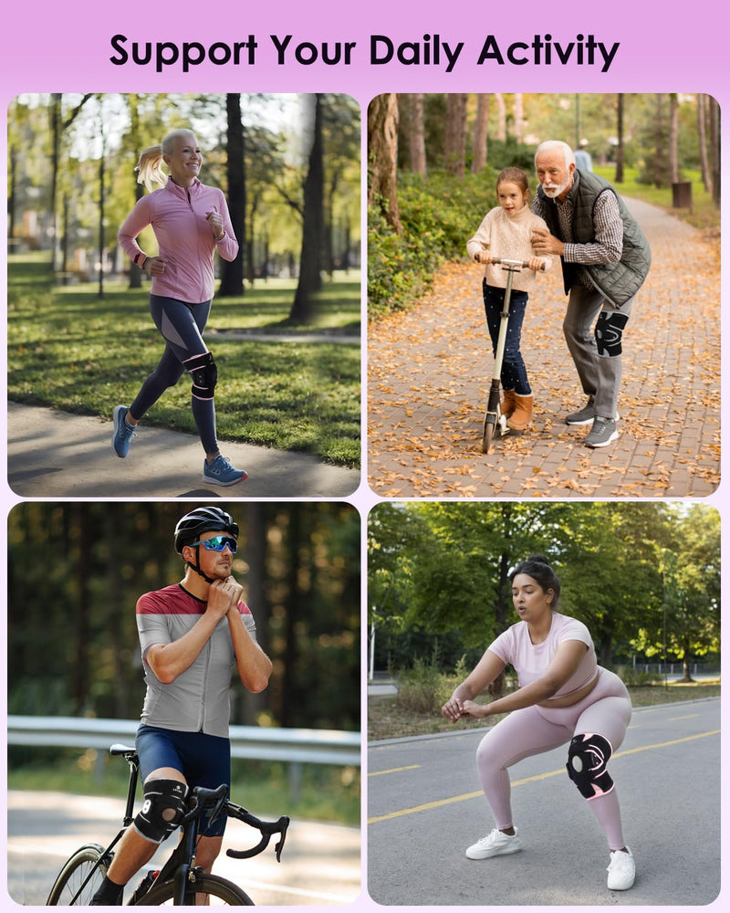 [Australia] - ABYON Hinged Knee Brace for Men & Women Meniscus Tear, ACL/MCL Pain, Arthritis - Maximum Knee Support with Metal Side Stabilizers, Adjustable 360° Wraparound Strap for Knee Pain and Post-Surgery Recovery - Please Check How To Size Video Large Black-Pink 