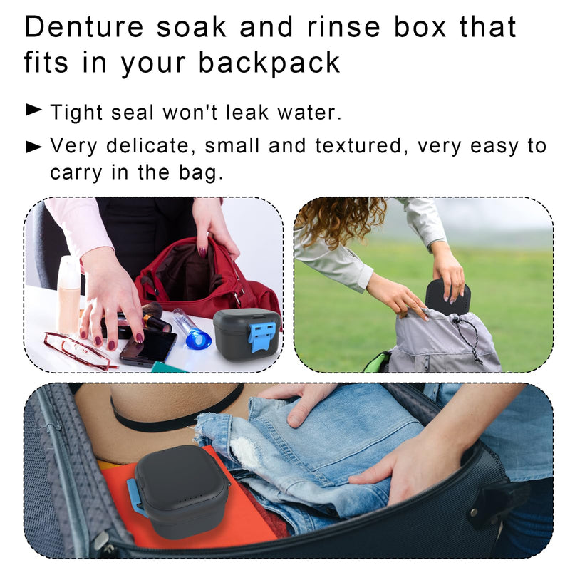 [Australia] - BVN Leakproof Denture Cup, Upgraded Carrying Storage, Denture Bath Box with Filter, Denture Cup for Soaking Dentures, Travel Retainer Cleaning Case (Black+Blue). Black+blue 