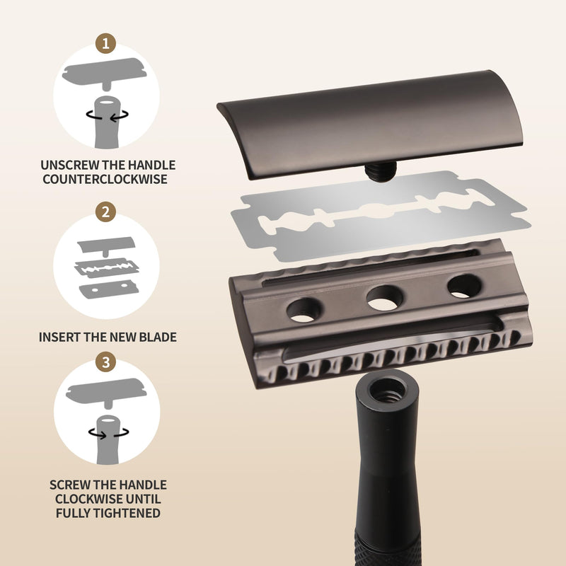 [Australia] - Gearhub Double Edge Safety Razor Stainless Steel Metal Reusable Wet Shaving Razor with 10 Swedish Platinum Blades for Men Women Barber Bikini Armpit Hair, Matte Gunmetal Black GRB3G 