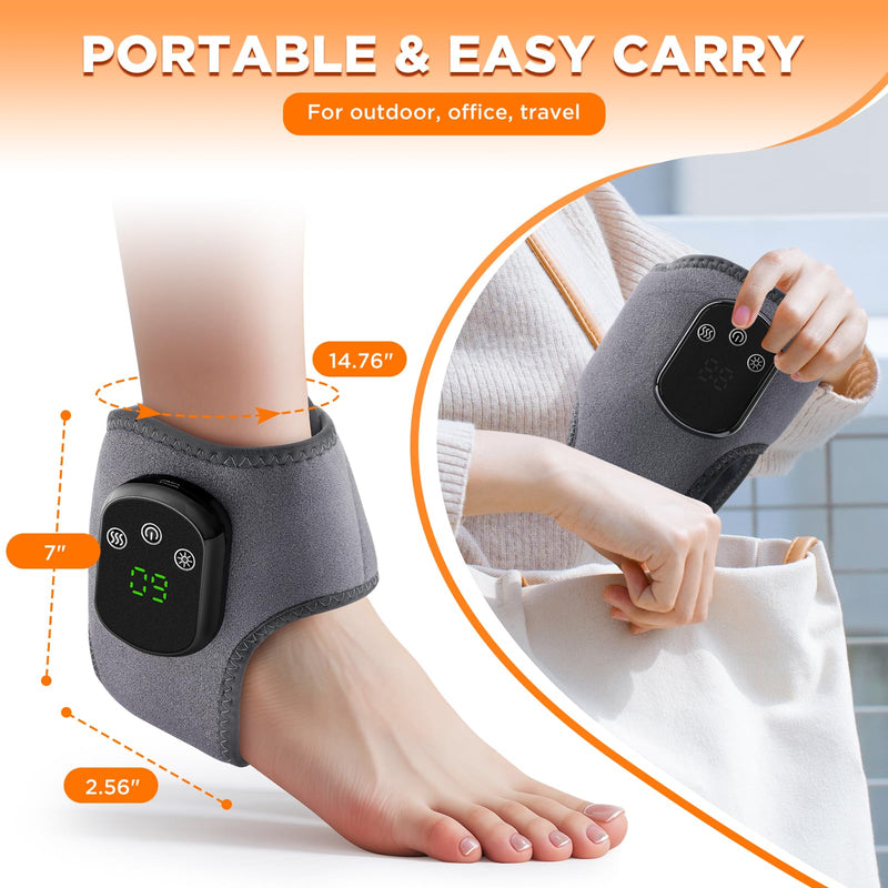 Cordless Ankle Heating Pad Neuropathy Foot Massager, FSA Eligible Items List, Ankle Massager for Pain Relief, Heated Ankle Wrap Heating Foot Massage with 5 Heats, 3 Vibration Modes Grey