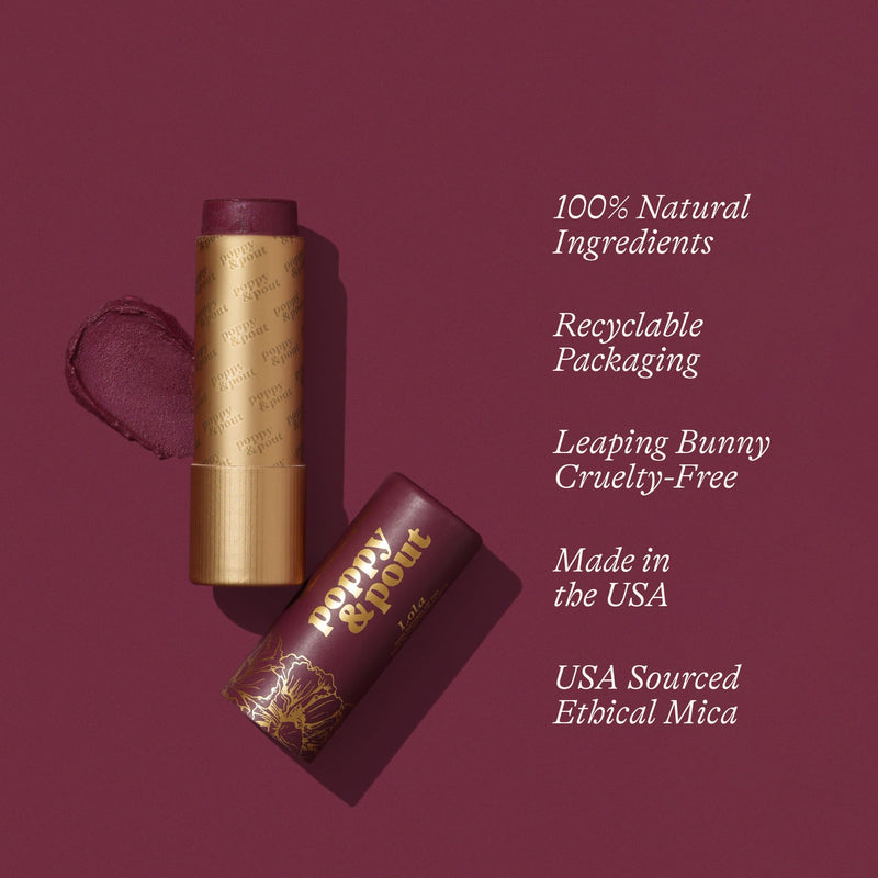 Poppy & Pout All Natural Lip Tint, Cardboard Tube, Hand-Filled, Beeswax, Vitamin E, Coconut Oil, Cruelty Free, All-Natural Shades (Lola) Lola