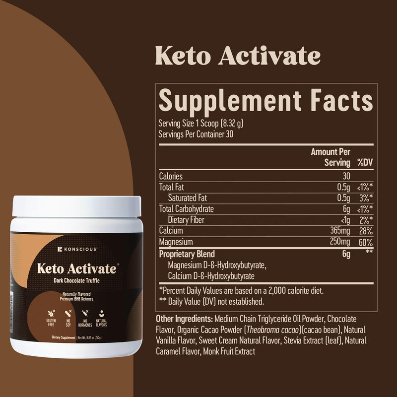 [Australia] - Dark Chocolate Truffle Exogenous Ketones Drink: Pure Keto Shake Powder with Chocolate Ketones | Jumpstart Ketosis & Boost Energy with Natural Ketones Supplements by Konscious Keto 10 Ounce (Pack of 1) 