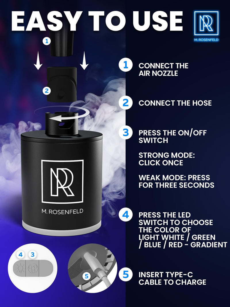 [Australia] - M. ROSENFELD Hookah Pump with 1300 mAh Rechargeable Battery - Electric Hookah Air Pump Kit with Led Light - Mini Hookah Pump Starter - Universal Shisha Hookah Starter Kit Helper - Hookah Starter Black 