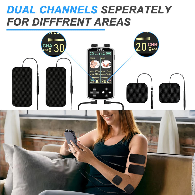 [Australia] - TENS EMS Unit Muscle Stimulator for Pain Relief Therapy - 4 in 1 D.I.Y & TENS & EMS & Relax-Pulse Muscle Massager 36 Modes with 10 Electrode Pads, Storage with Storage Holder & Case, Carry with Clip White 