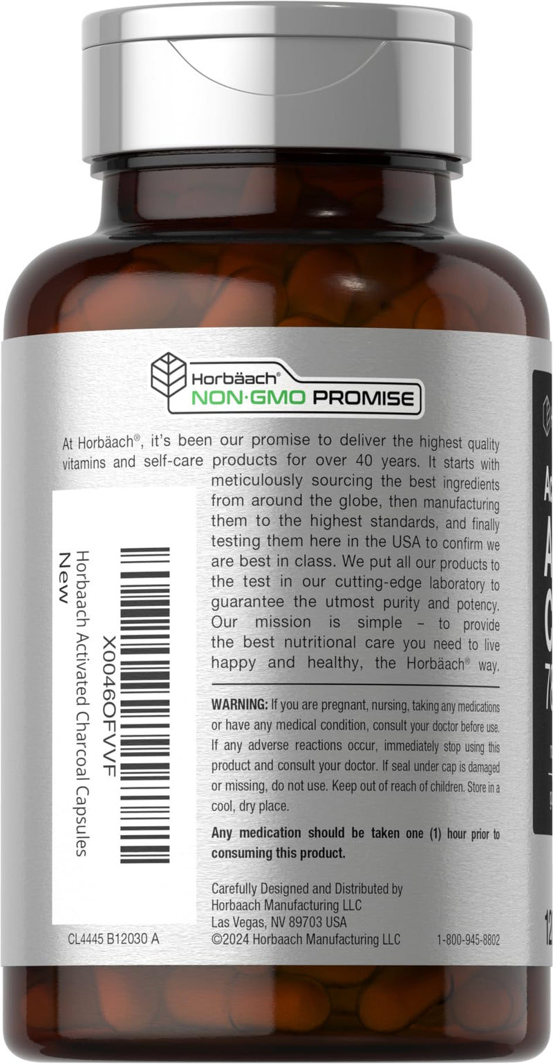 Horbäach Charcoal Pills 780mg | 120 Capsules | Activated Charcoal from Coconut Shells | Non-GMO and Gluten Free | Acti-Coal 120 Count (Pack of 1)