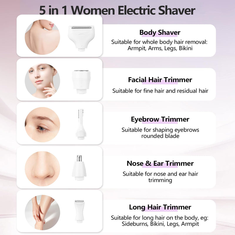 [Australia] - Electric Razors Shavers for Women, Bikini Trimmer 5 in 1 Lady Electric Shaver Razor Wet/Dry Face Razors for Face Nose Eyebrow Arms Armpit Legs Pubic Hair Area Painless Facial Hair Removal for Women Gold 