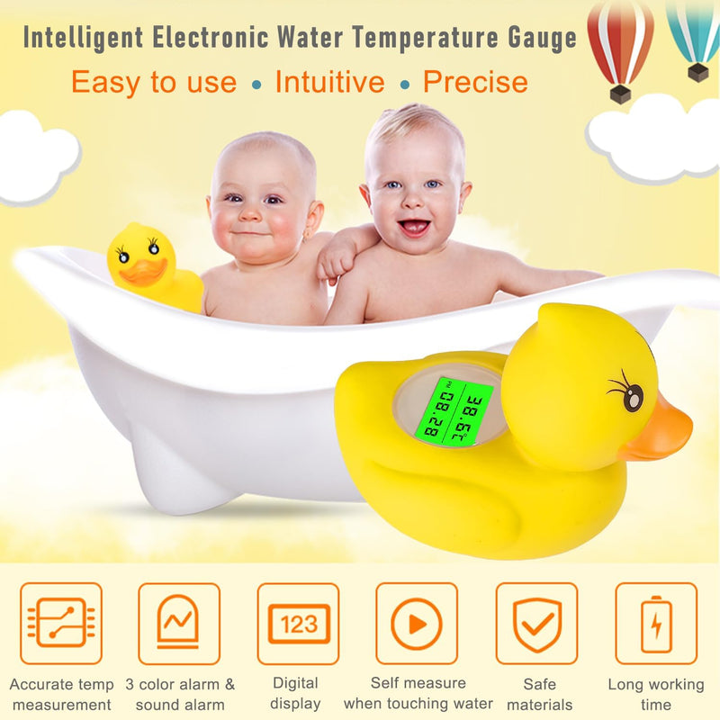 Rubber Duck Baby Bath Thermometer LED Display,Warning Alarm,Timer Baby Safety Water Bath Temp Thermometer for Bathtub Tube Pool Floating Toy Infants Newborn Toddlers Room Temperature Essentials MTY-803 1Piece