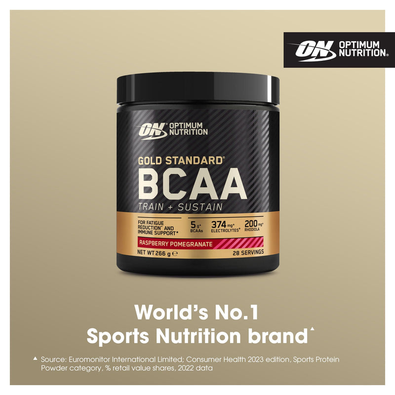 Optimum Nutrition Gold Standard BCAA Train + Sustain, Amino Acids Pre Workout Powder, Sports Drink with Vitamin C, Zinc, Magnesium and Electrolytes, Raspberry & Pomegranate Flavour, 28 Servings, 266 g