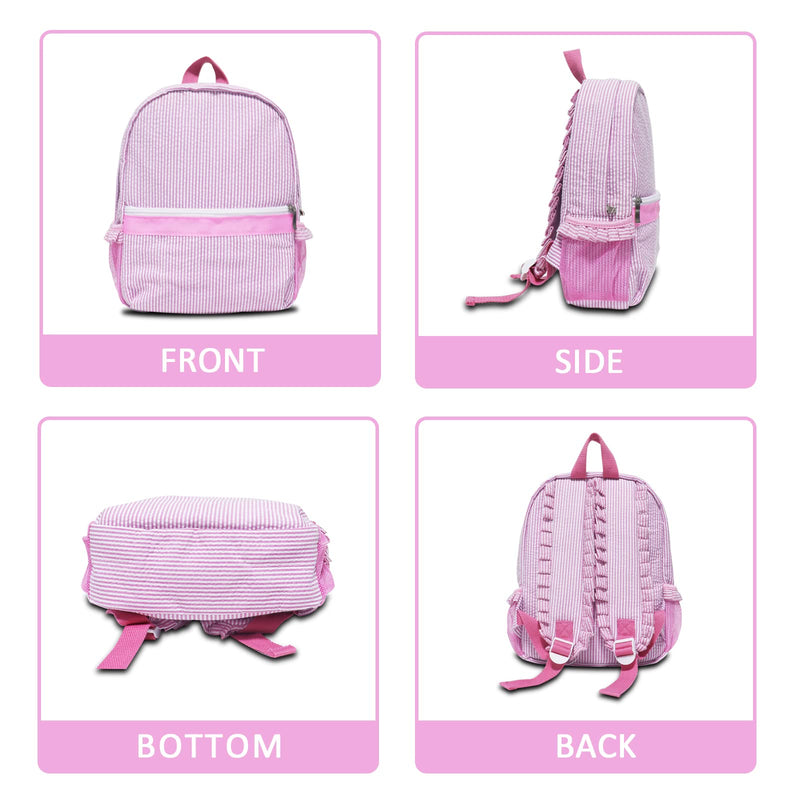 Kids Travel Overnight Bag Seersucker Weekender Duffel Bag Toddler Backpack Pink Mini Preschool for Boys and Girls
