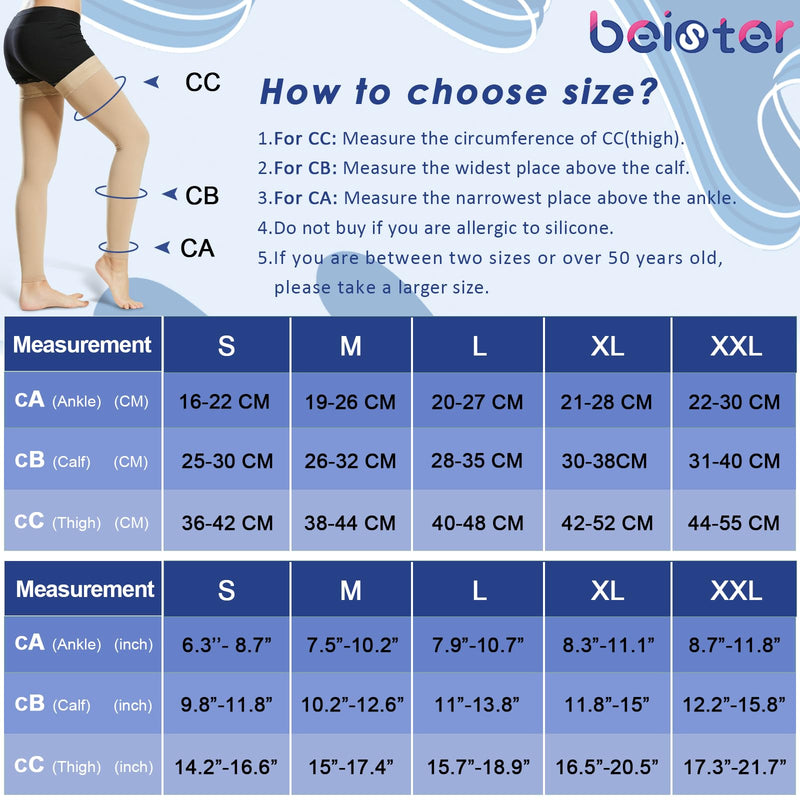[Australia] - beister 15-20 mmHg medical compression stockings for men and women, edema compression socks without foot with silicone band, long class 1 support stockings for varicose veins, DVT, flight beige-1 M 