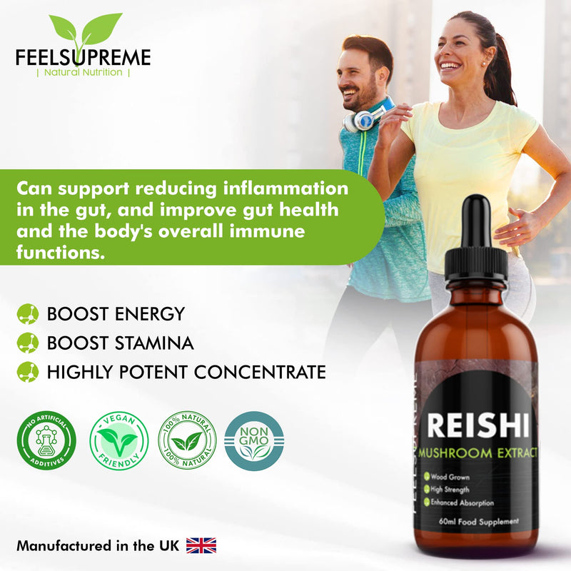 Reishi Mushroom Extract Liquid 60ml – 10:1 Dual Extract Full Fruiting Body Supplement – Immune Support, Sleep & Stress Support, Gut Health, Energy Levels – Antioxidant Tincture