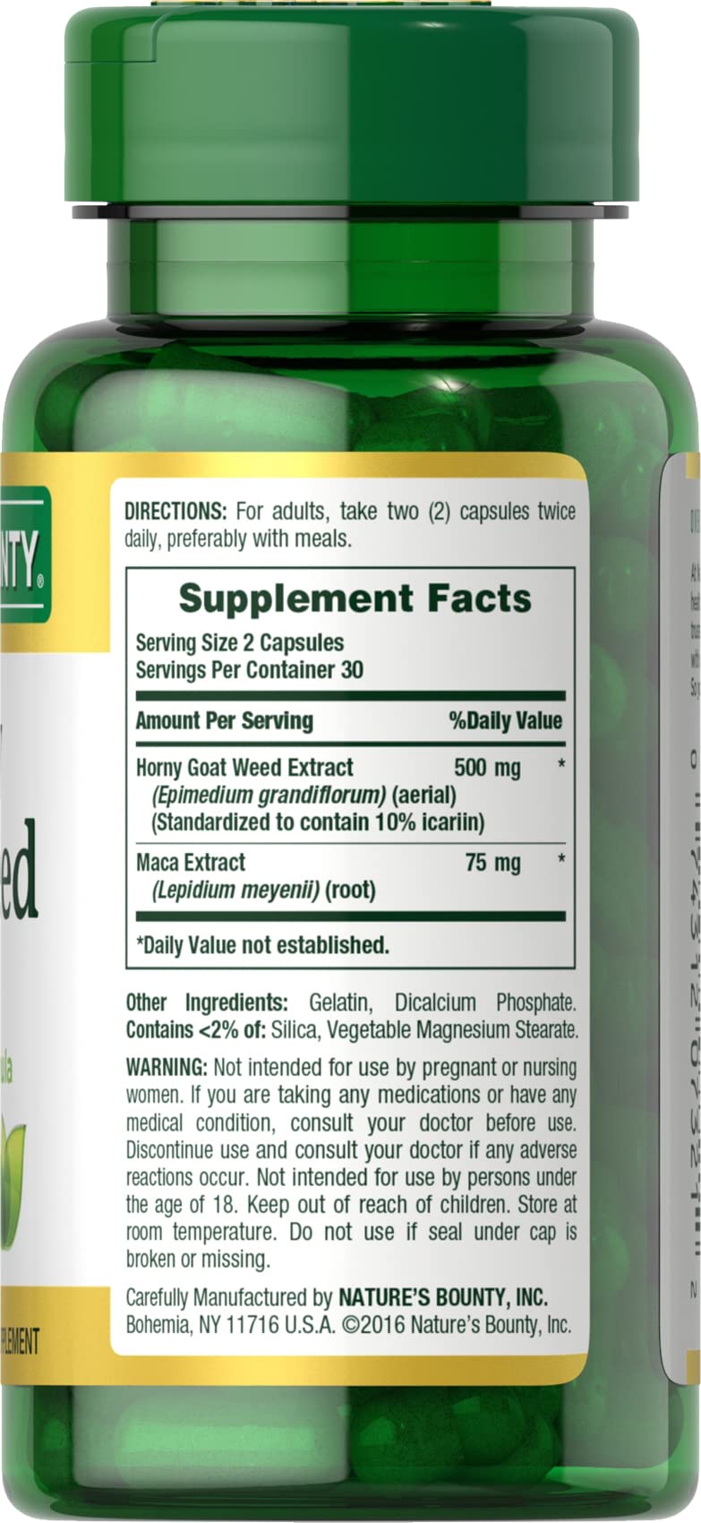 [Australia] - Nature's Bounty Horny Goat Weed with Maca, Herbal Health Supplement, 60 Capsules 