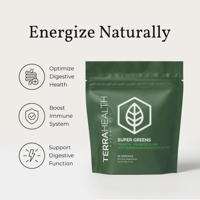 [Australia] - Terra Health Essentials¬Æ Super Greens | Organic Superfood Greens Powder | Gluten-Free Gut-Friendly Probiotics | 30 Servings 