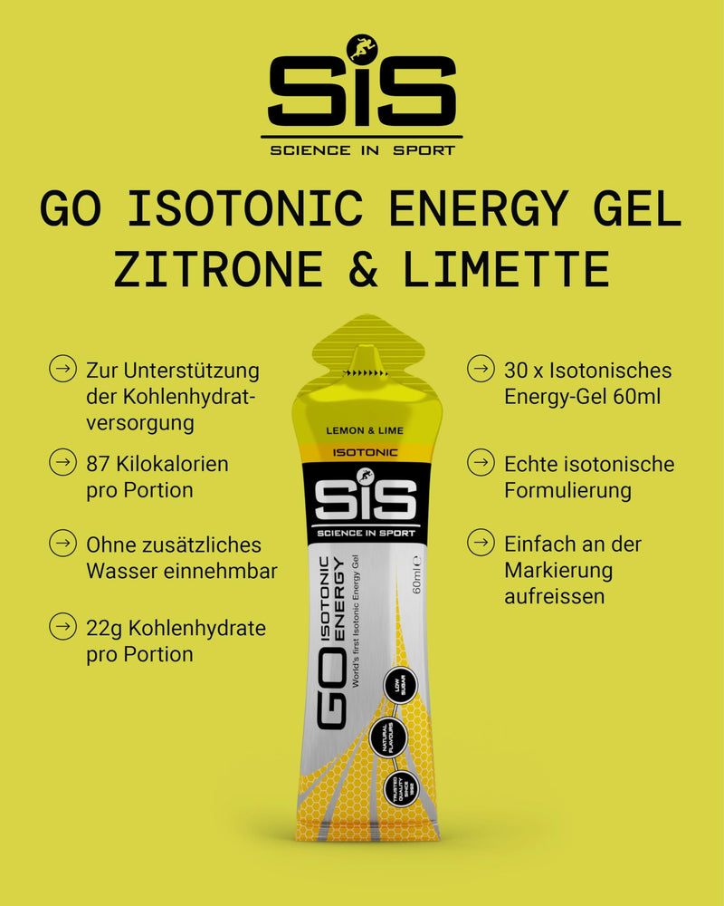 [Australia] - Science in Sport GO Isotonic Energy Gel 30 x 60ml Lemon Lime, Vegan - Isotonic formulation with 22g carbohydrates, good energy supplier, alternative for isotonic drinks Lemon Lime 30 x 60 ml 