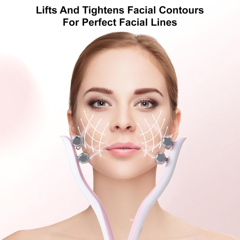 Multi-Functional Face Lifting Device, V Roller Face Lift, Tightening, Skin Care, Double-Sided Roller Design, Type-C Fast Charging, Portable Beauty Device with 3 Adjustable Settings (White)