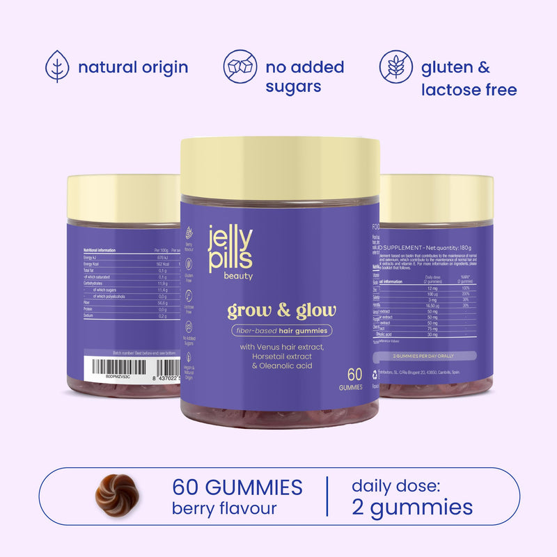 Jelly Pills Hair Gummies with Biotin, Horsetail and Oleanolic Acid - 60 Vegan Gummies - No Added Sugar - Raspberry Flavour - Hair, Skin & Nails
