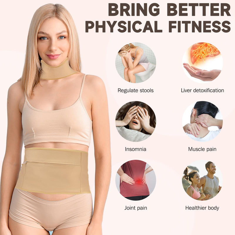 [Australia] - 3Pcs Castor Oil Pack Wrap, Reusable Organic Castor Oil Pack for Liver Detox Insomnia, Constipation and Inflammation, Adjustable Elastic Strap Bamboo Cotton Machine Washable, Less Mess Anti Oil Leak Khaki 