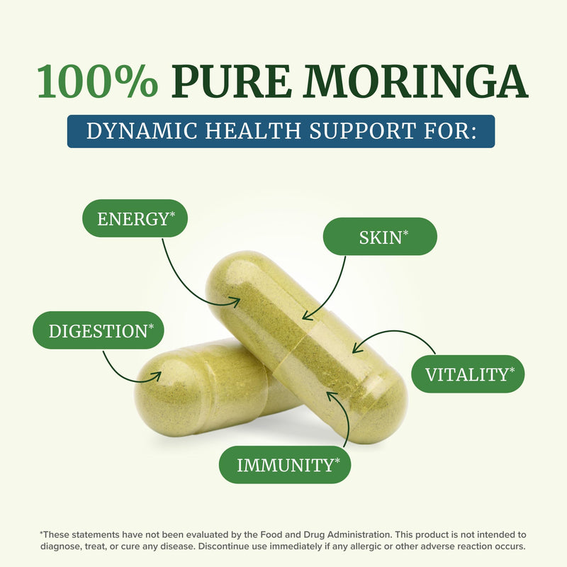Moringa Capsules 5000mg, Antioxidant Superfood, Non-GMO, Third-Party Tested | Pure Moringa, Energy Immunity & Gut Health Support, Gluten-Free Vitamins & Minerals Supplement, 60 Capsules (2 Month Supply)