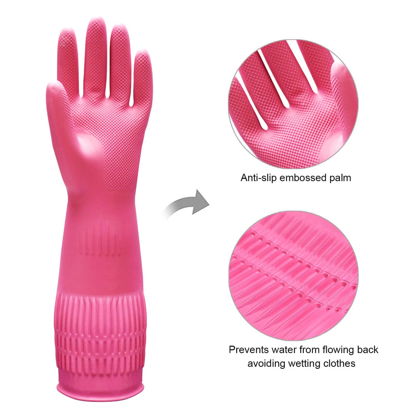 [Australia] - Bamllum 3 Pairs of Rubber Dishwashing Gloves for Kitchen and Household Cleaning – Long Cuff 15", Reusable, Flexible Long-lasting and Non-Slip (Red+Yellow+Green, Large) Red+yellow+green 