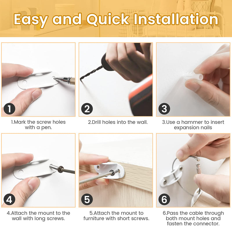 [Australia] - Furniture Anchors (10 Pack) for Baby Proofing, Furniture Straps Anti Tip Furniture Anchor Securing 400 lbs/Keep Baby Pet Safety from Falling Furniture, Metal White Earthquake Straps 