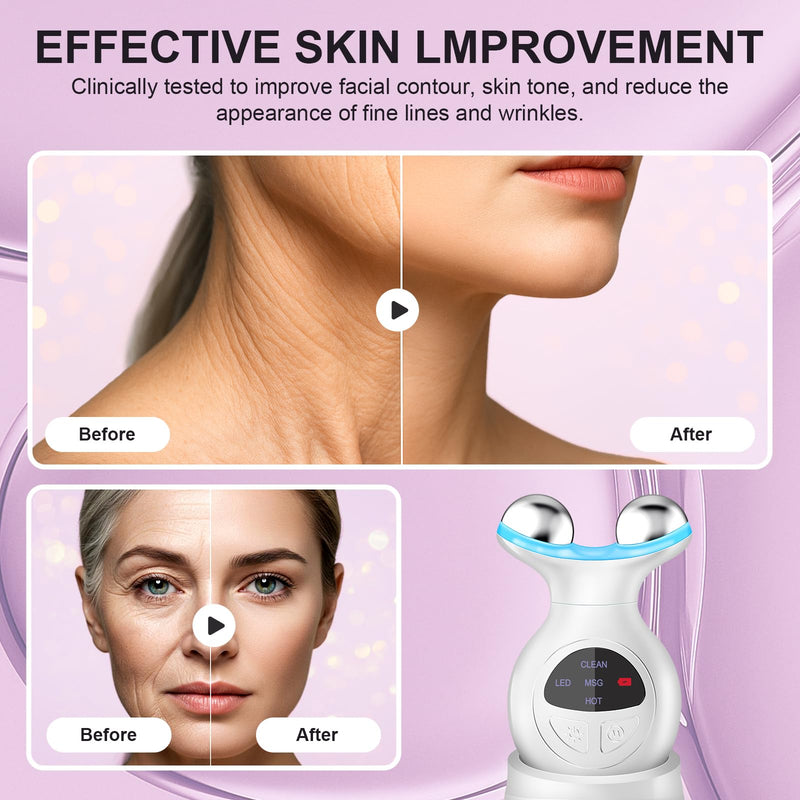 [Australia] - Microcurrent Facial Device, 7 Colors for Fading Fine Lines on Neck and Tightening Skin, Facial Wrinkle Removal Device, Smart Photon Micro-Current Device, White 