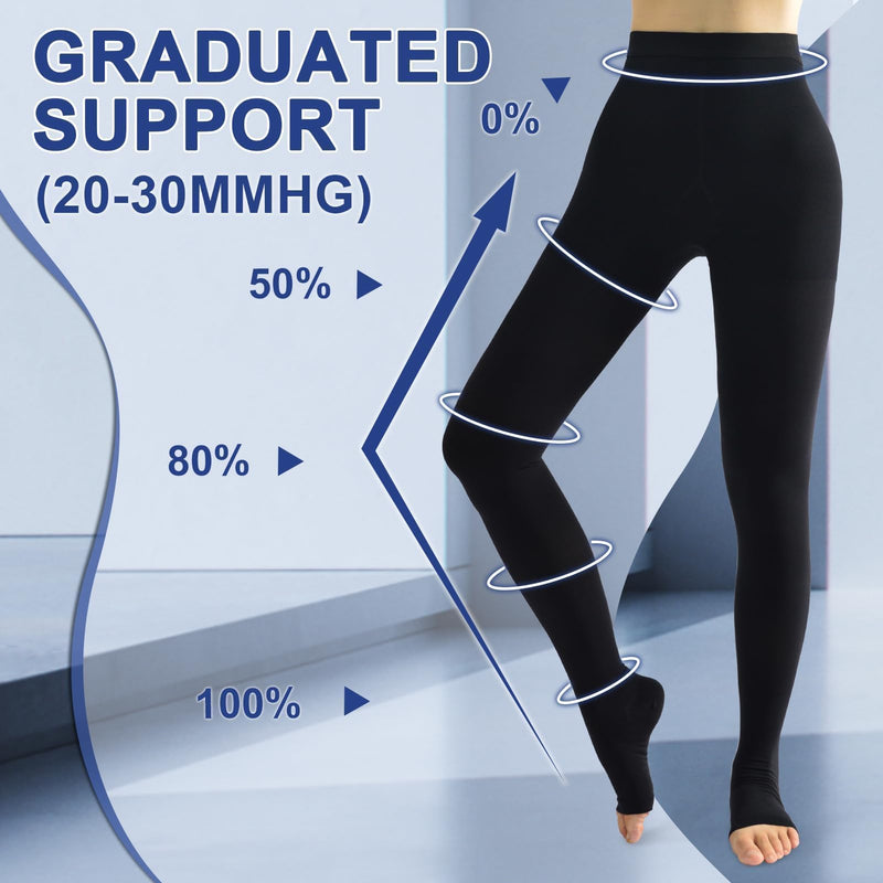 [Australia] - beister Medical Compression Pantyhose Women & Men,20-30mmHg Open Toe Thigh High Compression Tights Graduated Support Black X-Large 