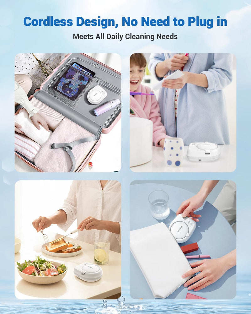 [Australia] - Rechargeable Ultrasonic Retainer Cleaner Machine | 50kHz 1.9 inch Ultra-Thin Portable | Night Guard Aligners Jewelry |6pcs Cleaner Tablets Included | Quick & Deep Clean Modes | Oral Dental Care White 