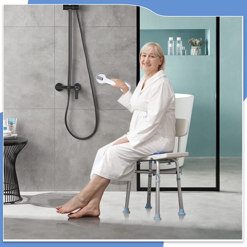 [Australia] - Grab Bars for Shower, 12 Inch Shower Handle Strong Suction Shower Grab Bar for Shower Chair Stool, Bathroom Safety Bar for Seniors, Elderly (2 Pack) 2 Suction Cups Gray 
