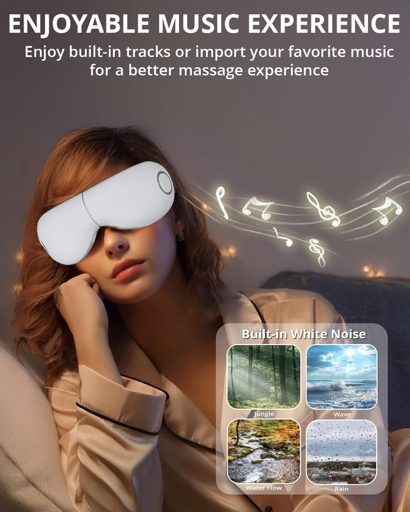 [Australia] - iRest Eye Massager with Heat,Smart Eye Mask Massager with Compression & Vibration,Relax Music,Rechargeable,Migraine Massager for Improve Sleep,Relieve Eye Strain Dry Eye Dark Circles Eye Bags,White White 