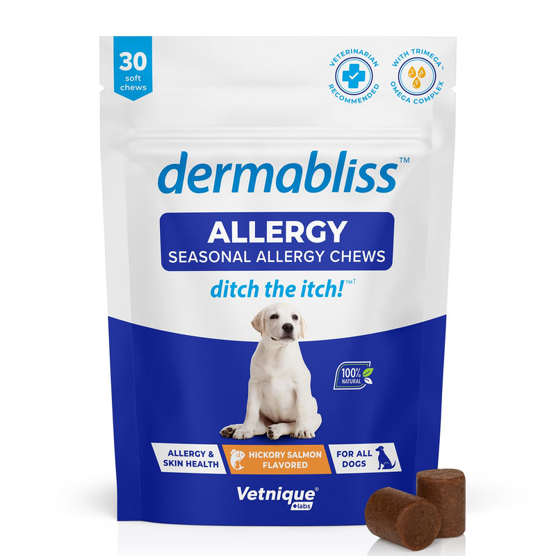Vetnique Dermabliss Allergy Chews 30ct and Dermabliss Anti Itch Dog Shampoo Hickory Salmon Soft Chew Supplement Dog Allergy Shampoo - PawsPlanet Australia