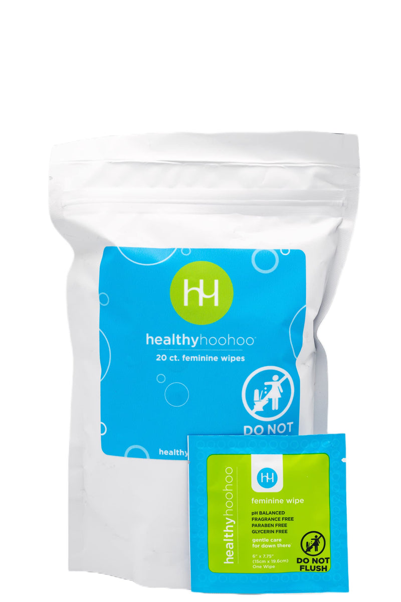 [Australia] - Travel Wipes for Women, Feminine Wipes Individually Wrapped, pH Balanced Wipes Fragrance Free, Naturally Reduces Odor & Supports Vaginal Health, Plant Based Wipes (20 pack) 