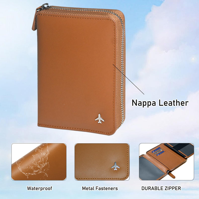 Pilot Wallet Passport Holder RFID Blocking Nappa Leather Travel Wallet, Stylish Travel Companion for Aviation Professionals (Brown Silver) Brown Silver