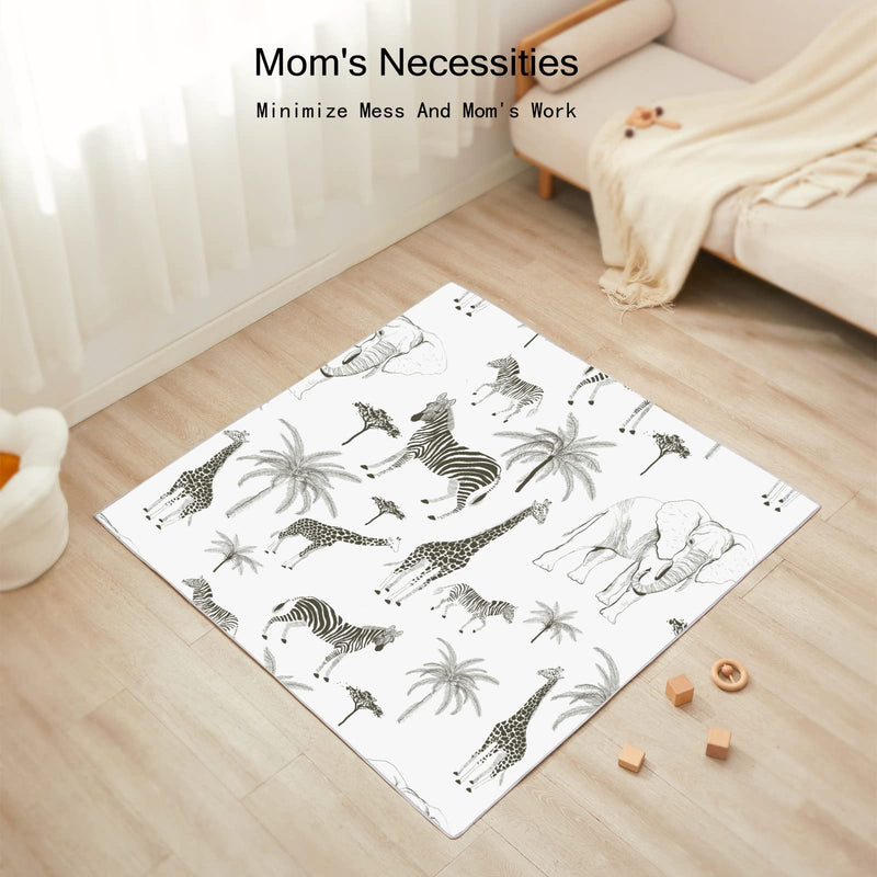 [Australia] - Insular Baby Splat Mat for Under High Chair/Arts/Crafts, Anti Slip and Waterproof Splash Mat for Floor, Portable Picnic Mat, 51x51 Inch, Safari 