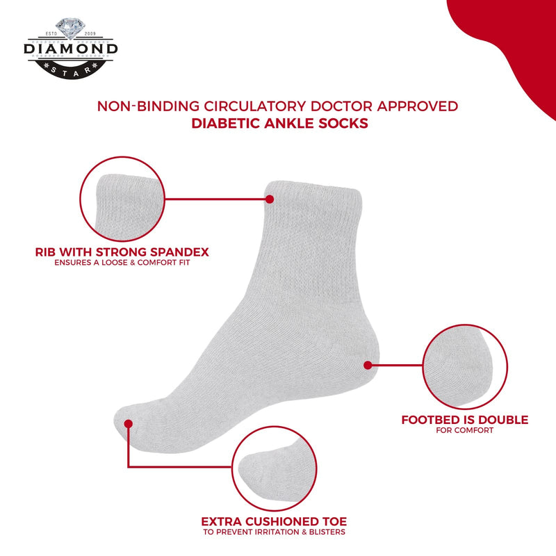 [Australia] - Diabetic Ankle Socks, Non-Binding Circulatory Doctor Approved Cushion Cotton Quarter Socks for Men’s Women’s 3,6,12 Pack 10-13 3 Pack White 