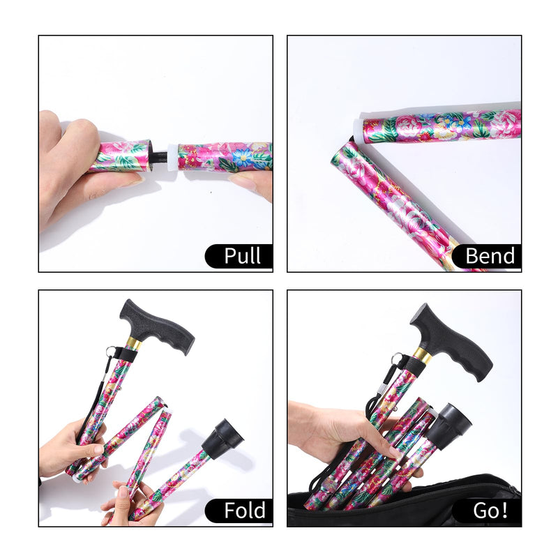 [Australia] - Walking Cane ATMTV Cane for Woman | Mobility & Daily Living Aids | 5-Level Height Adjustable Walking Stick | Comfortable Plastic T-Handle Portable Folding Cane with Replace Tip Purple Flower A-Cane Pink Printing 