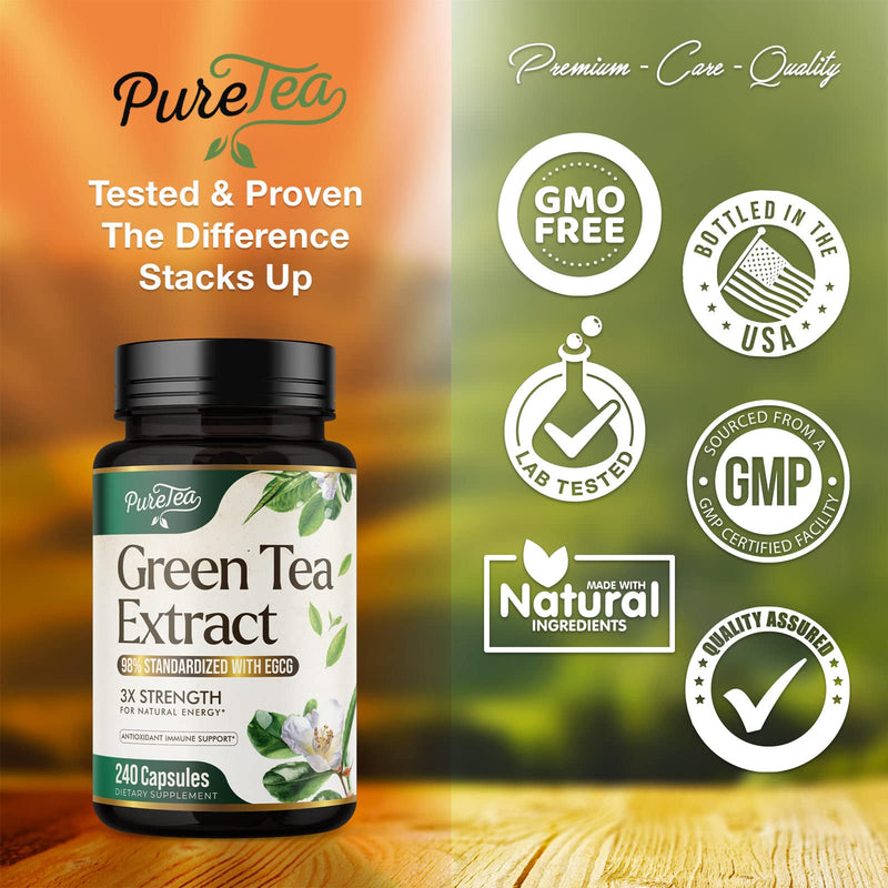[Australia] - Green Tea Extract Pills 1000mg with EGCG for Heart Support with Antioxidants - 98% Standardized Polyphenols - 3X Absorption Green Tea Capsules for Natural Energy, Gentle Caffeine - 240 Capsules 240 Count (Pack of 1) 