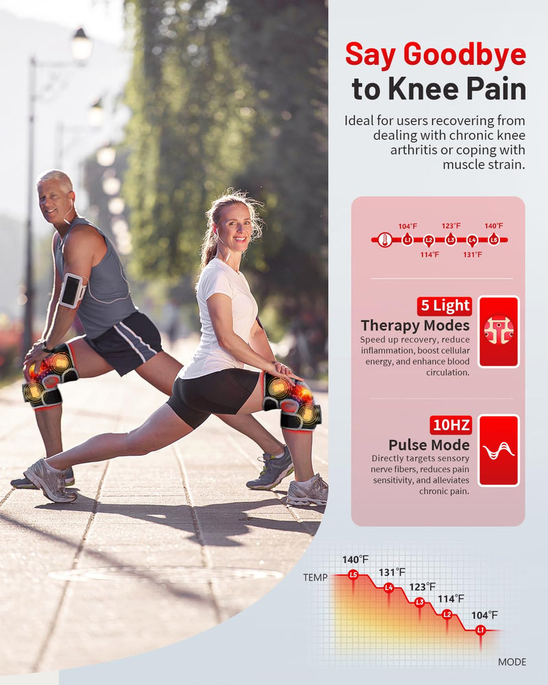 [Australia] - Upgraded PRO Red Light Therapy Knee Brace & 4 Vibration Massage - Wireless Rechargeable Controller, 660nm&850nm Red Light Therapy Heated Device for Knee/Elbow/Shoulder Pain Upgraded Knee 