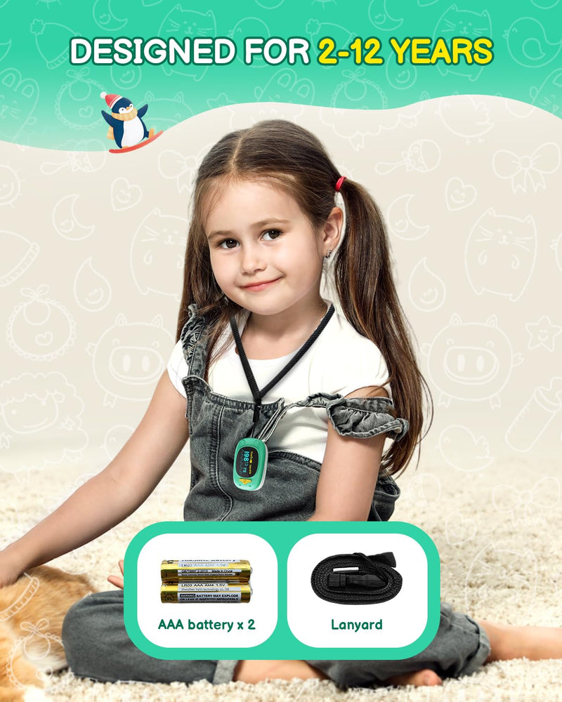[Australia] - Pulse Oximeter for Kids-HOLFENRY Baby Oxygen Monitor Fingertip for Children Kids Pulse Oximeter Fingertip, Large Display, Included with AAA Battery Green 