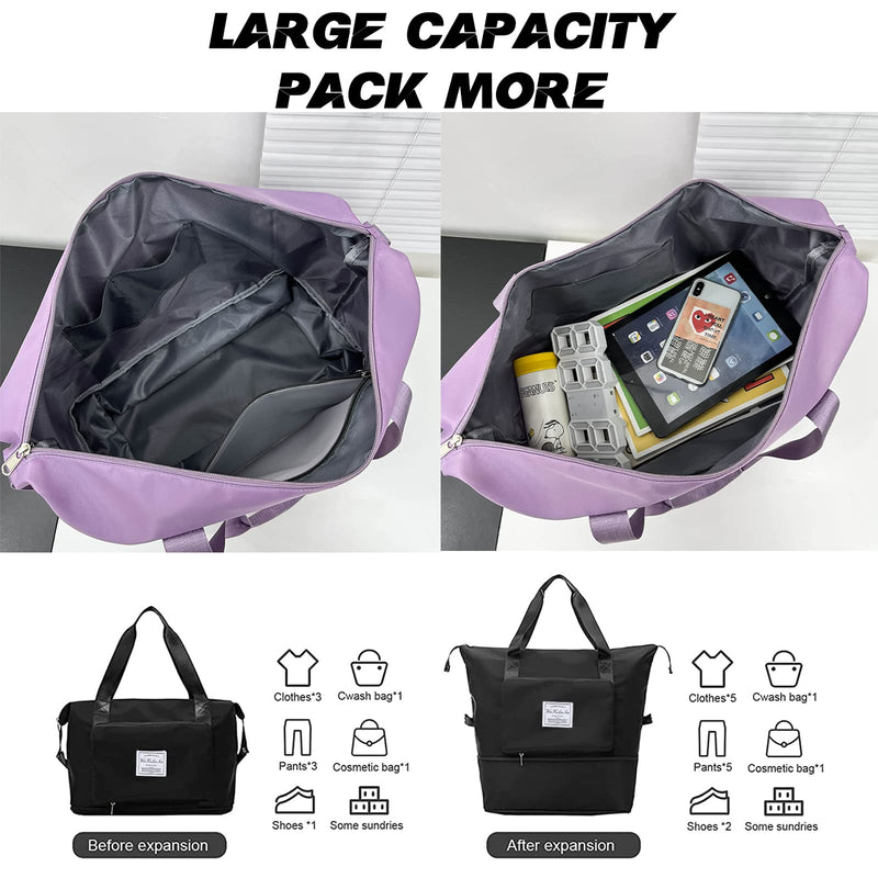 AYWVRBST Extra Large Capacity Foldable Travel Bag,Gift,Dry and Wet Separation Multifunctional Sports Shoulder Bag Lavender X-Large