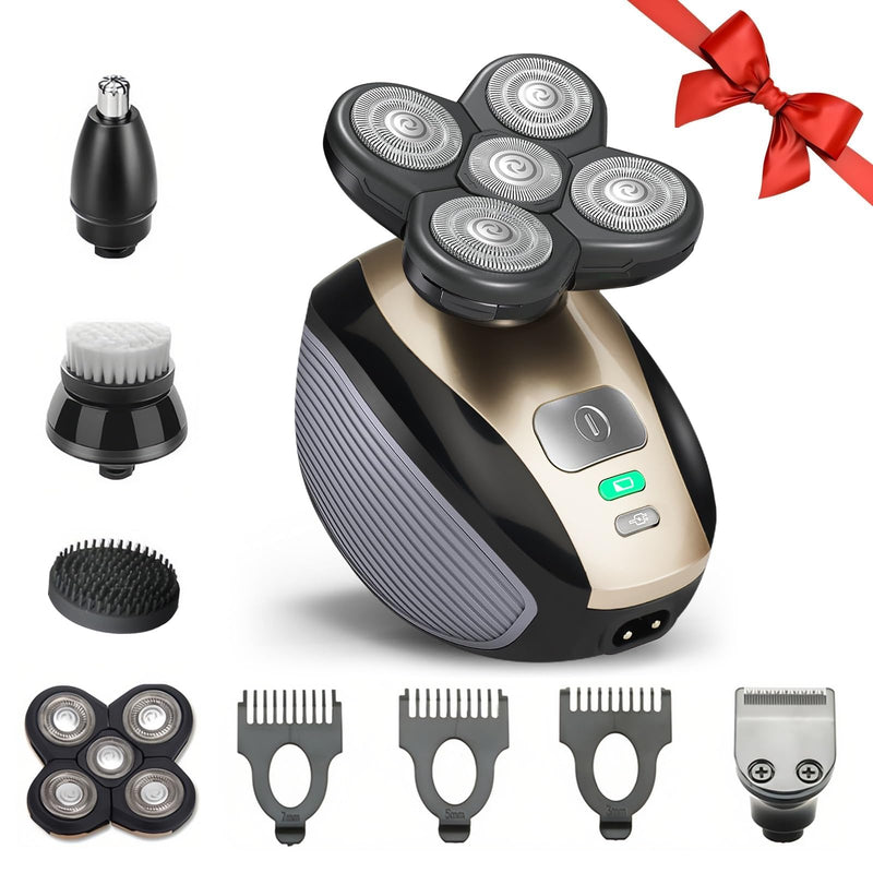 [Australia] - Head Shavers for Bald Men, Skull Shaver, 5 in 1 Electric Razor with Rechargeable Battery, Hair Clippers, Nose Hair Trimmer, Cleaning Brush, Hair Manager, Idea Gift for Men(Gold) Gold 