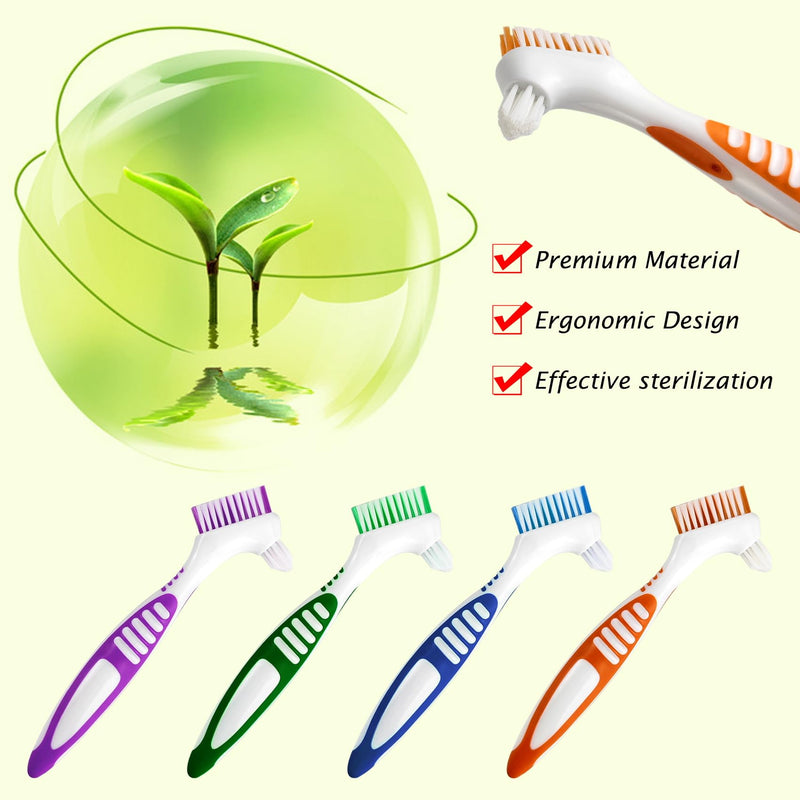 [Australia] - Random Color 1 Premium Dual-Sided Denture Cleaning Brush with Multi-Layered Soft Bristles and Rubber Anti-Slip Handle - Portable False Teeth Cleaning Tool for Efficient Denture Care (1) 