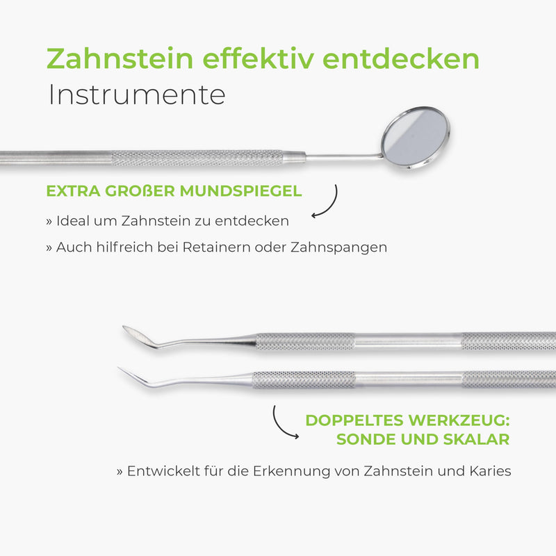 [Australia] - NEW: Greenable ® dental care set [set of 5] made of stainless steel - premium dental care - tartar remover, dental probe, tongue scraper, mouth mirror - interdental teeth cleaning tartar 