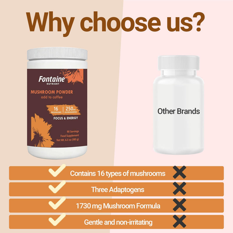 16-in-1 Super Mushroom Coffee with Lion's Mane, Reishi - 1730mg Functional Mushrooms Complex for Immunity, Focus, Nootropic, Mood & Energy, Premium Mushroom Supplement, 90 Days Supply